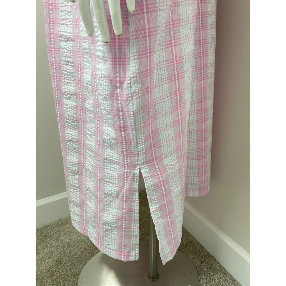 Miss Elaine Pink Plaid Seersucker Zip Front House Coat Robe Plus Size 1X